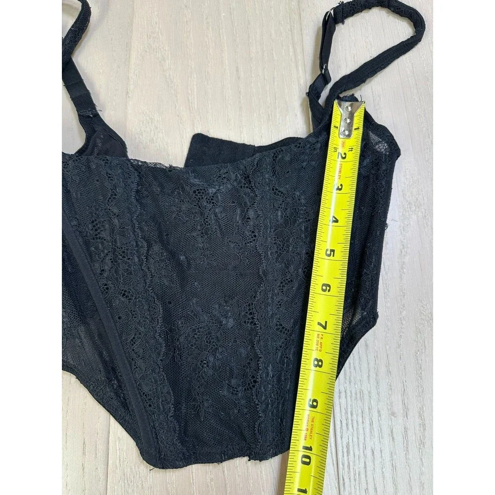 Out From Under Black Lace Corset Cropped Structured Lingerie Top Sheer Floral S